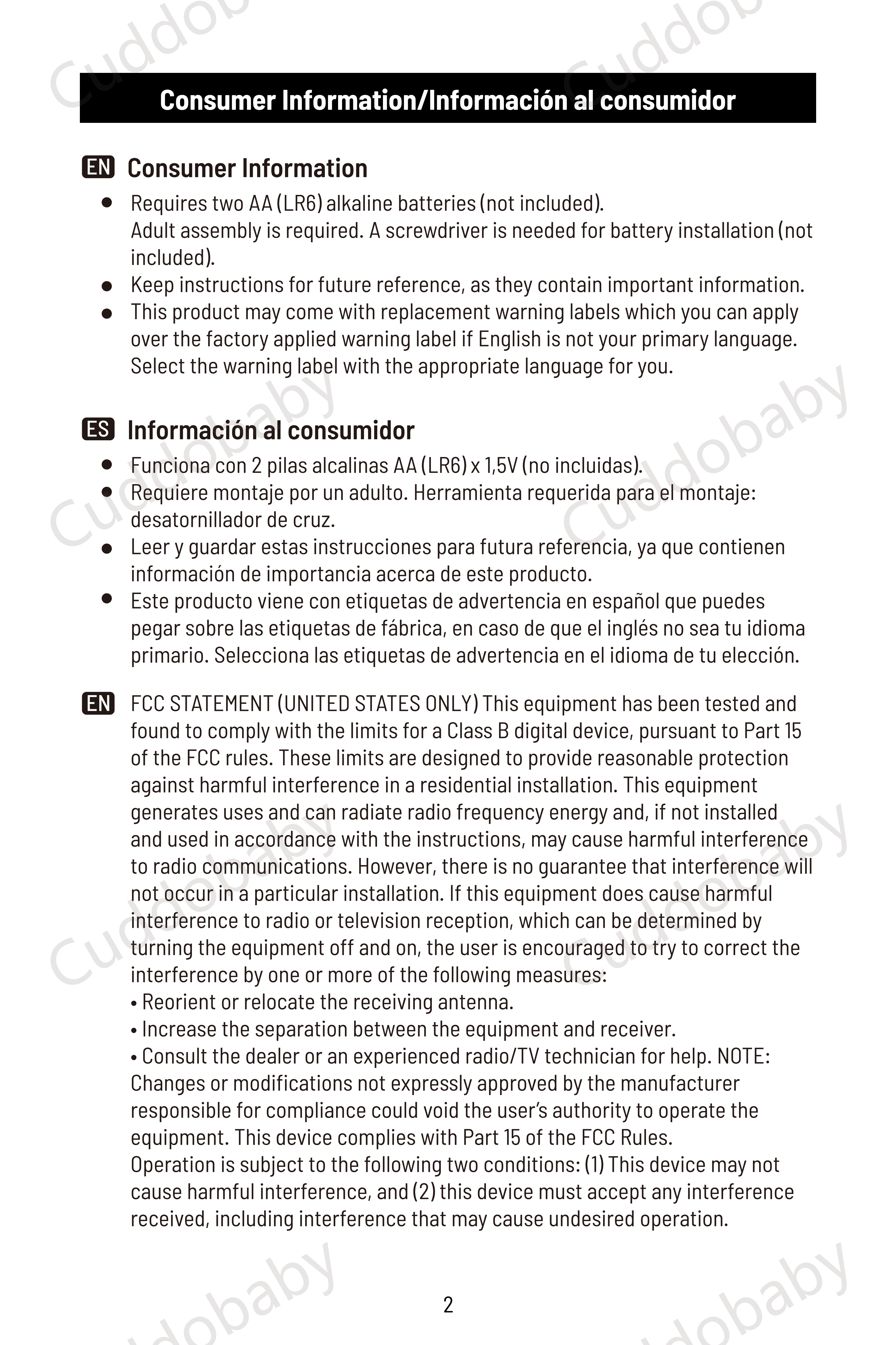 Cuddobaby 4 in 1 Activity Center Owner's Manual- 3