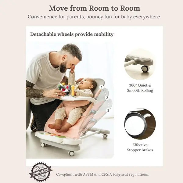 CuddoBaby Baby Bouncer 4 - in - 1 on Wheels - Pink - CuddobabyCuddoBaby Baby Bouncer 4 - in - 1 on Wheels - Pink