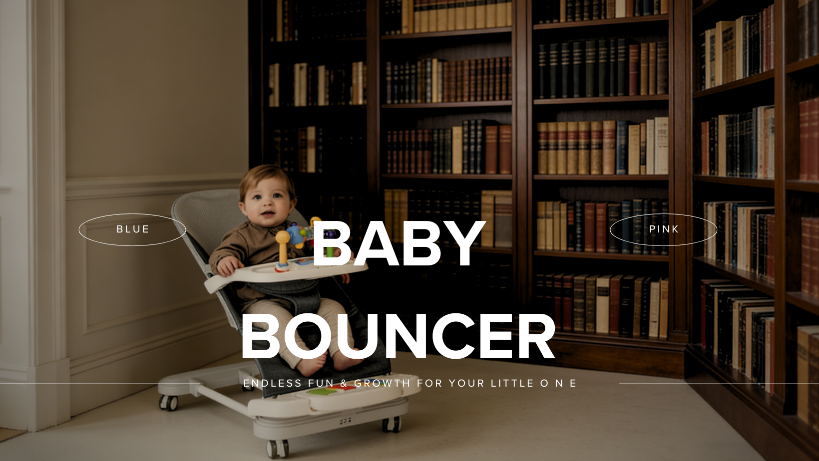 A toddler sitting in a repurposed stylish baby rocker as a reading chair