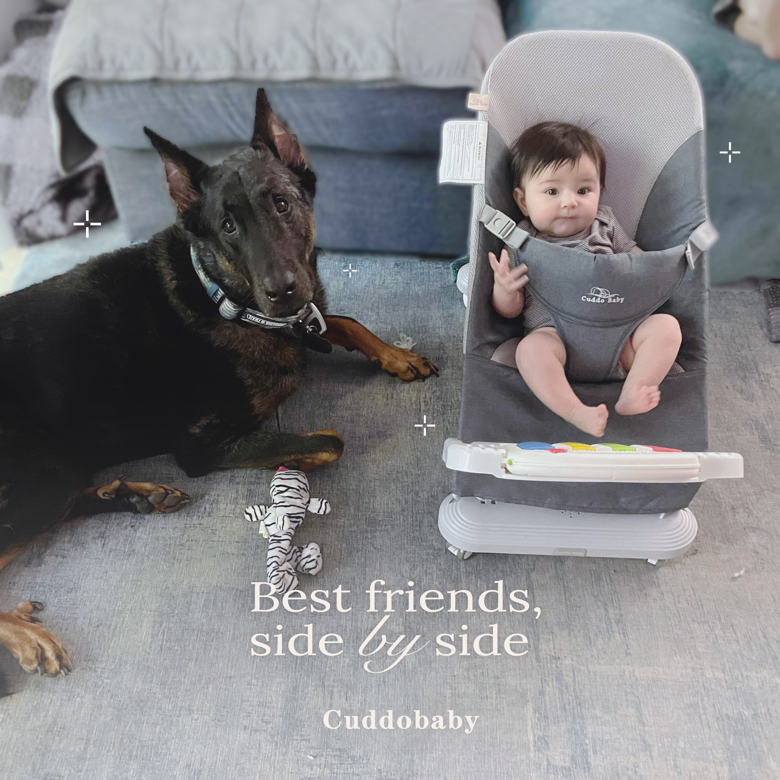 Baby resting in ergonomic Montessori baby bouncer with natural posture