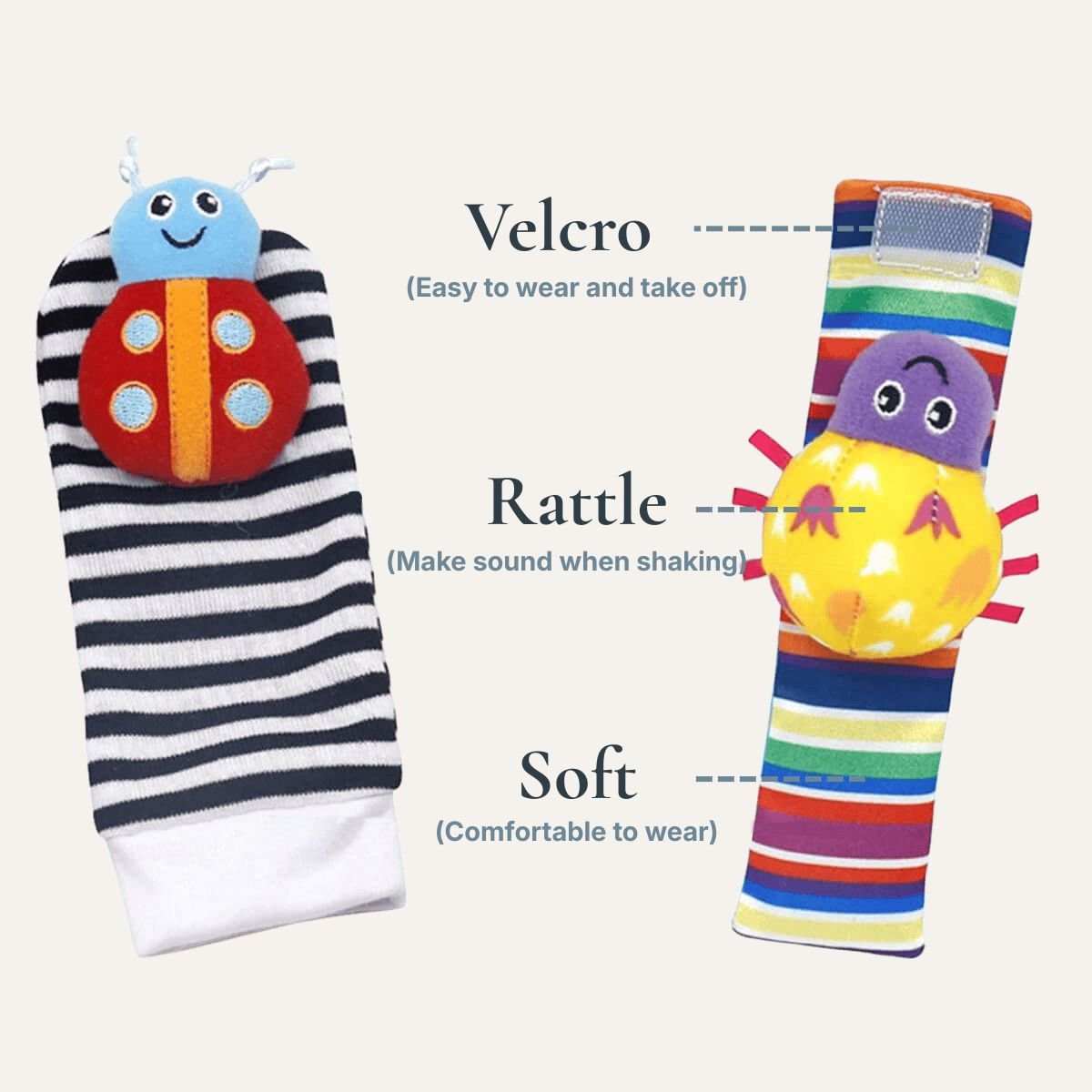 Cuddobaby Baby Rattle Socks & Wrist Rattles Set – For Newborns & Baby Bouncer Playtime - CuddobabyCuddobaby Baby Rattle Socks & Wrist Rattles Set – For Newborns & Baby Bouncer Playtime