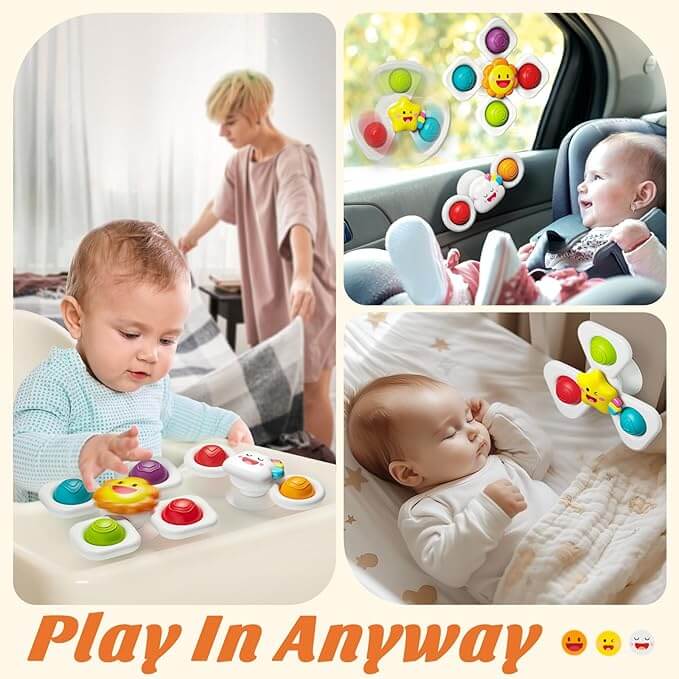 Cuddobaby Bath Seat Suction Cup Spinner Toys - Cuddo BabyBaby can play with the spinner independently,giving you the opportunity to take care of household tasks or work. This suction cup spinner toys can sure to keep your little baby engaged for hours on end.