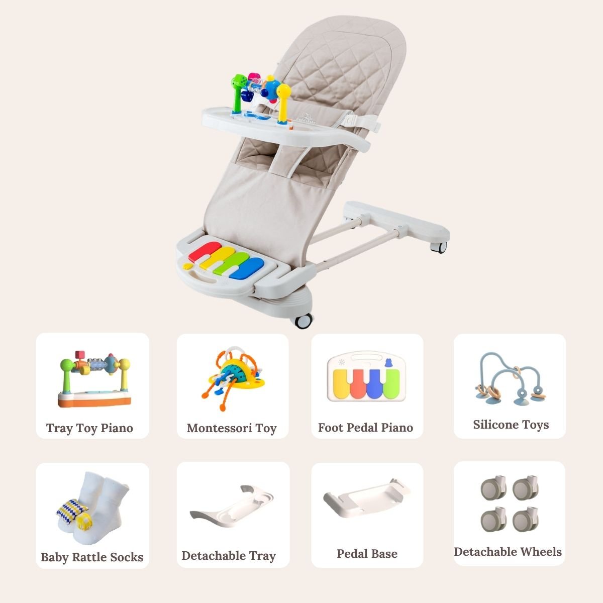 Cuddobaby Play & Grow Baby Bouncer Seat | Khaki - Cuddobaby