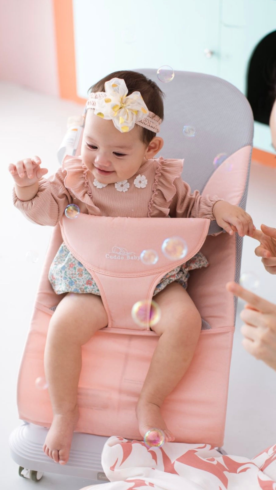 Space-saving baby bouncer 4 in 1 folded flat for small homes